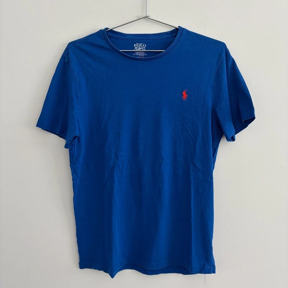 Polo Ralph Lauren Mens Custom Fit Crew Neck T Shirt Blue Medium RN 41381